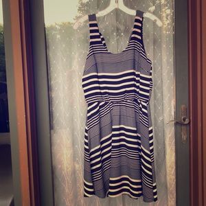 Lush navy & crime striped dress, medium.